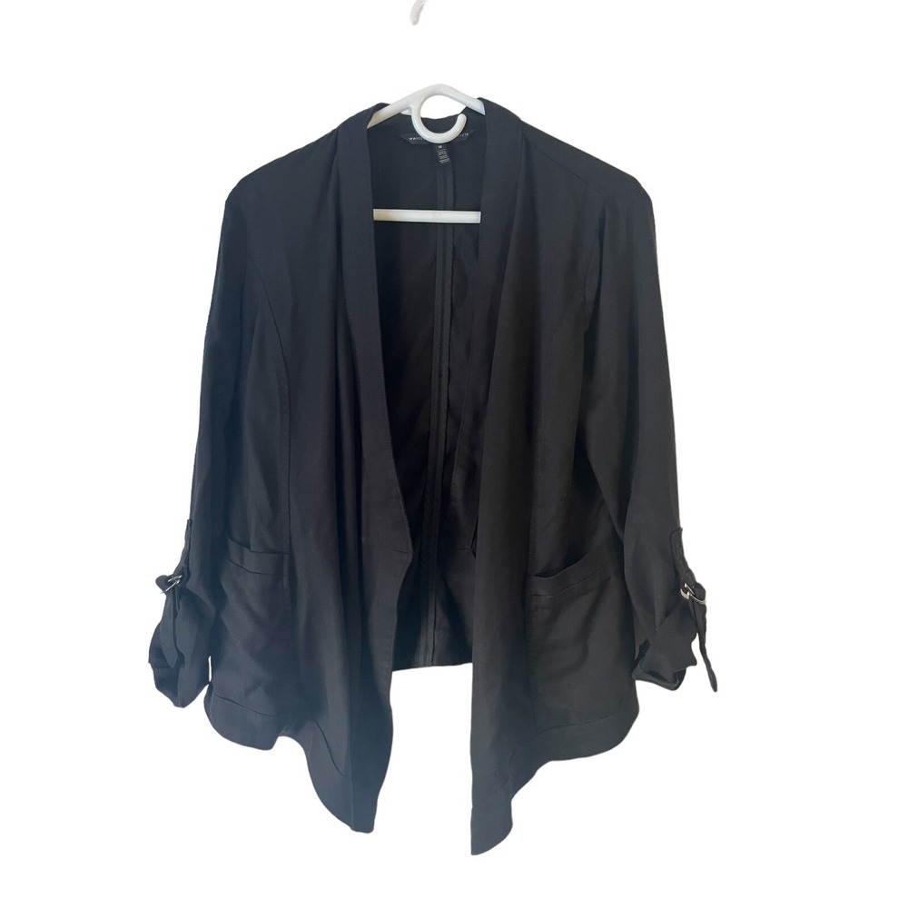 White House‎ Black Market Women's Asymmetrical Black Jean Jacket Open Front M